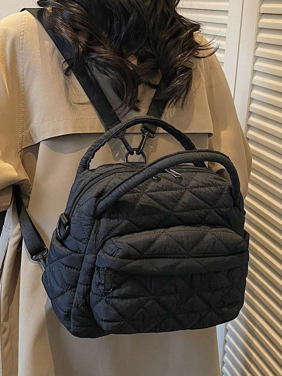 Mini Backpack, Corduroy Solid Color Small Backpack, Suitable For Outing, Travel, Shopping, Vacation, Multipurpose Small Bag - Black - View 1