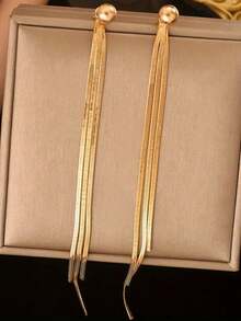 1 Pair Minimalist Design Long Tassel Snake Bone Chain Earrings - Gold - View 2