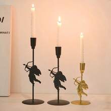 1pc Gold/Black Angel Iron Metal Candlestick Holders, Vintage Candle Stands For Dining Table, Fireplace, Wedding & Dinner Parties Decor - Perfect For Home, Party, And Holiday Decorations, Ideal For Valentine's Day Anniversary, Without Candles - Multicolor - View 3