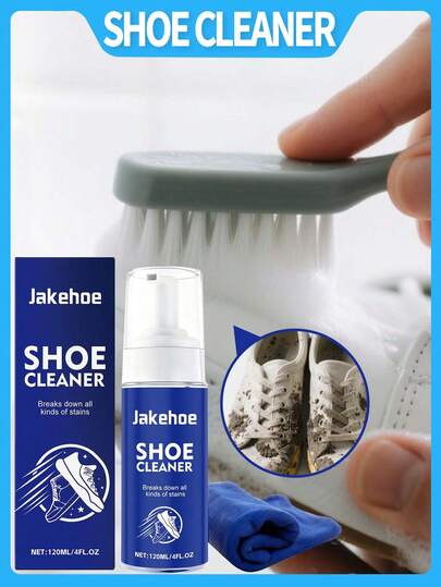 jakehoe 1 Box 120ml White Shoe Polish*1 Cleaning Cloth, Gentle Cleaning And Decontamination, Foam-Free Portable Shoe Polish, Suitable For Canvas, Leather And Various Materials, Compact Design, Convenient For Outdoor Carrying