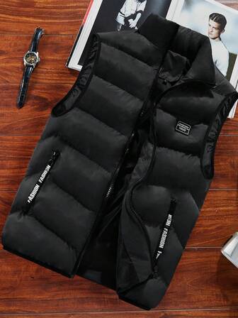 Vadderad täckväst för män, ärmlös jacka med dragkedja, lätt ytterlager, höstvinter