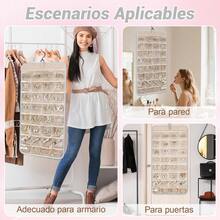 Organizador de Joyas Colgante Doble Cara en Rosa - 32 Bolsas de Almacenamiento, Ideal para Viajes - Moderno en Cloruro de Polivinilo y Poliéster - Rosa - Ver 8