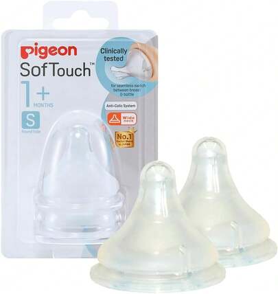 PIGEON x2 Tetina Peristáltico PLUS Boca Ancha Biberones Anticolicos de Silicona Suave Quirúrgico Tecnología SofTouch para Bebé Cosas para  Recien Nacidos - Articulos para Bebe Tamaño S