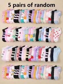 5/10/20 Pairs Kids Ankle Socks, Striped, Heart, Bow, Fruit, Solid Color, Embroidered Patterns, Suitable For Daily Wear/Matching, For Boys & Girls, Breathable, Soft, Comfortable (1-16 Years Old) - Multicolor - View 12