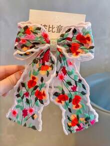 1 قطعة مشبك شعر مطرز بالألوان مزين بفيونكة، إكسسوار شعر بالطراز الكوري - متعدد الألوان - مشاهدة 2