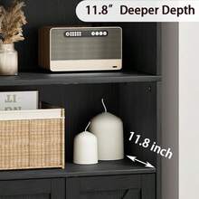 Librería grande de 4 niveles con puertas de tablero de partículas con diseño cruzado, amplio espacio de almacenamiento para oficina en casa y sala de estar - Negro - Ver 5