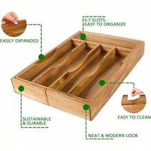 Expandable Acacia Kitchen Drawer Organizer For Cutlery And Utensils: Adjustable Acacia Wood Cutlery Tray Designed To Efficiently Store Flatware And Silverware In Kitchen Drawers With Flexible Layout For Enhanced Organization And Space Optimization - 金合歡屬 - 查看 3