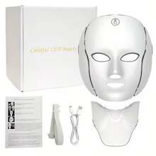 Aedwdpe 7 Color Facial & Neck Care Mask Device, USB-Powered Beauty Tool, Christmas/Halloween Promotion, Ideal Gift For Valentine's Day & Festivals - trắng - Xem 4