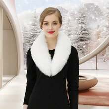 Women Faux Fur Collar Furry Neck Warmer Detachable Collar Warm Scarf For Winter Fall - trắng - Xem 5