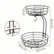 64oz Iron 2-Tier Fruit & Vegetable Basket Holder With Banana Hook, Black Kitchen Counter Produce Storage Rack - Multicolor - View 4