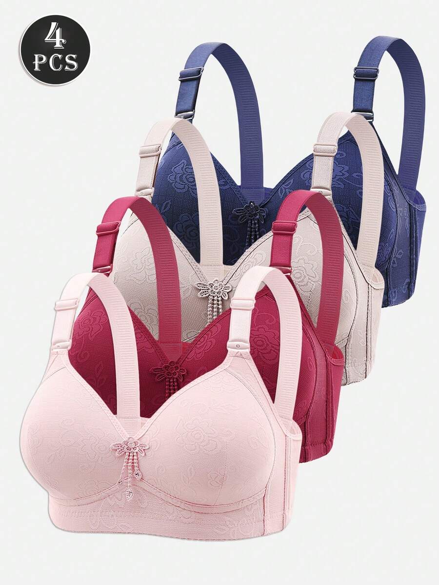 4 piezas Sujetadores inalámbricos con relleno y efecto push-up para mujer - Multicolor - Ver 1