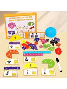 Fraction Learning Manipulatives - Fraction Discs For Fraction Concept, Fraction Blocks For Fraction Concept, Fraction Comparison, Fraction Decomposition And Combination Operational Tools, Includes 4 Fraction Card Boards, 22 Double-Sided Question Cards, Homeschool Math Teaching Tools - Multicolor - View 11