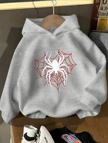 Sudadera casual con capucha para mujer, con estampado de araña, capucha con cordón cómoda, apta para lavadora, perfecta para otoño e invierno, sudadera de moda para el otoño, ropa de moda para mujer - Gris Claro - Ver 6