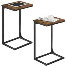 C-Shaped Side Table, Set Of 2, Bedside Table, Sofa Side Table, With Metal Frame, Industrial, For Living Room, Bedroom, Rustic Brown And Ink Black - Brown - View 7