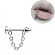 1 pieza Anillo de labio de 16G de acero inoxidable para mordedura de serpiente, joyería de piercing para mujeres. Anillos de ceja, tragus, hélix, rook con cadena, pendientes de cartílago de acero inoxidable con CZ, piercing de labret con cadena de 3cm - Plateado - Ver 7