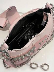 1pc Women Retro Biker Chic Studded Adjustable Strap Crossbody Bag, Large Capacity Soft Gradient Leather Shoulder/Underarm Bag, Suitable For Work, Dating, Parties, Vintage Bag For Women, Halloween Purse Perfect For Fancy Party Halloween Fashion & Gothic Fashion,1pc Women Retro Biker Chic Studded Adjustable Strap Crossbody Bag, Large Capacity Soft Gradient Leather Shoulder/Underarm Bag, Suitable For Work, Dating, Parties, Vintage Bag For Women, Halloween Purse Perfect For Fancy Party Halloween Fashion & Gothic Fashion,Christmas Gifts,Christmas Gifts,Crossbody Bags For Women,Christmas Decorations - 粉色 - 查看 4