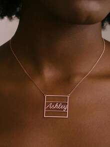 1pc Geometric Shape Necklace Series, Personalized Customized Name, 18k Gold Stainless Steel Jewelry Necklace, Daily Dressing, Christmas Gift, Valentine's Day Gift, Fashion Gift, Mother's Day Gift, Including Gift Box. - Square - View 6