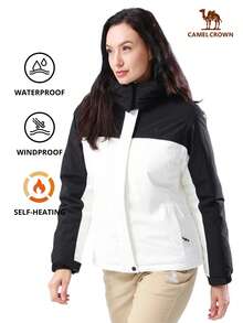 CAMEL CROWN Women's Ski Jacket Winter Snow Coat Warm Fleece Mountain Waterproof Female Jacket Snowboarding Jackets - Black and White - View 9