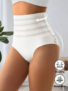 3pcs Women High Waist Lace Patchwork Briefs, Tummy Control & Butt Lifting, Soft & Comfortable, Size S-XXL - Multicolor - View 3