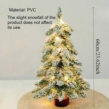 Table Top Artificial Christmas Tree With Light,Small Mini Green Xmas Tree With Flocking Snow Frost And Wooden Stand For Porch Coffee Table Centerpiece Arrangements Home Office Holiday Decor(Powered By A 2AA Battery) - Multicolor - View 4