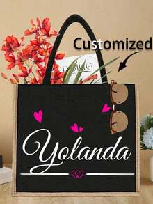 1pc Customized Linen Bag Your Own Design Women Custom Tote Bag For Shopping Linen Bags,Unique Design (Photo, Landscape, Illustration), Foldable, Large Capacity, Lightweight, Stylish, Personalized Tote Bag, Shoulder Bag, Casual Shopping Bag,Tote Bags Initial Classic Present Bag Personalized For Wedding, Birthday, Beach, Holiday Letter Multifunction,Lightweight,Functional,Foldable,Practical Fashionable,Colorful,Adorable,Contracted,Minimalist,Leisure,Business Casual Custom,Unique,Personalized Finds,Winter Fashion,Christmas/Holiday Gift,Travel Bag,Tote Bag Large,Personalized Gifts For Women Ideal Gifts For Her Family,Friends,Girlfriend For Anniversaries,For Birthdays,For Christmas,For Winter,For Fall/Autumn,For Holiday/ Vacation,For Outdoors/Outings/Travel/Hiking/Stadium/Sports/Climbing,Customized Women Shoulder Bags,Street Casual Chic - Khaki - View 7