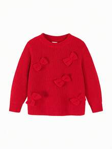 mini bala 女童毛衣 柔软抗起球 甜美假日针织套头衫 2025冬季款 - 紅色調 - 查看 4