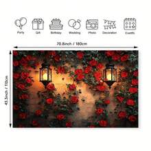 2D Flat 1pc Valentine's Day Red Rose And Lantern Photography Background - Perfect For Weddings, Birthdays, And Seasonal Celebrations - 1pcs - View 4