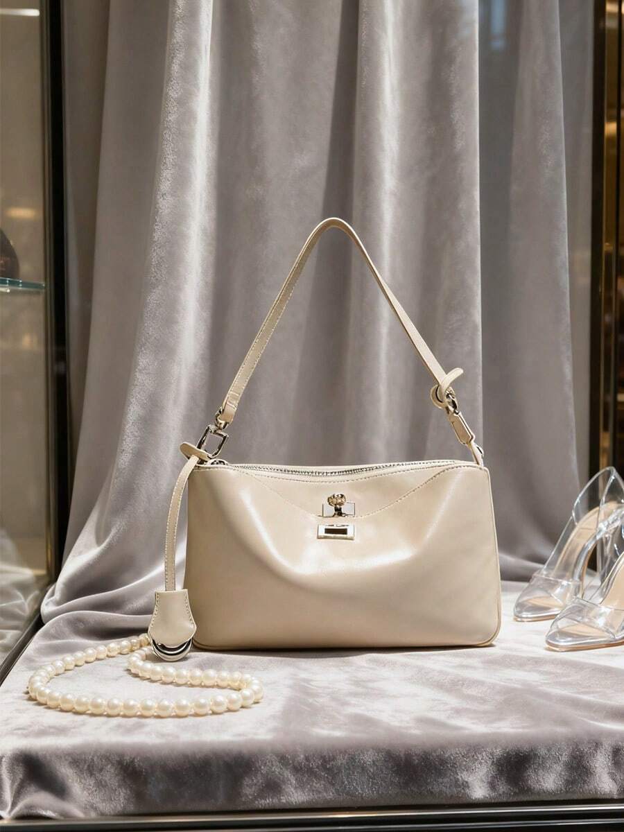 French Baguette Shoulder Bag For Women, Spacious Handbag, New Luxury Bag Made Of High-Quality Genuine Leather For Women - 米色大號 - 查看 1