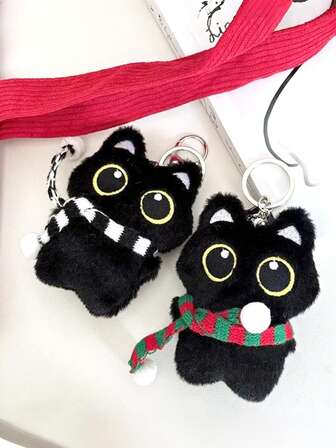 1pc Big Eyed Black Cat Plush Pendant,Cute Black Kitten Keychain,Cute White Plush Bag Charms,Plush Animal Keychain,Cute Plush Cartoon Bag Charms,Trinkets,Car Keychain,Key Lanyard,Key Holder,Keychain Accessories,Keyring,Couple Keychain,Gifts For Women,Boyfriend Gift,Birthday Gift,Friend Gift,Holiday Gifts,Event Souvenirs,Party Gifts.