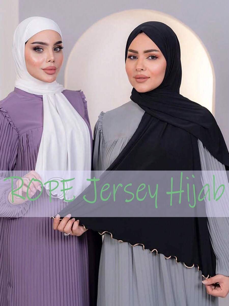 1 chiếc khăn trùm đầu bằng vải Jersey Modal trơn màu dành cho nữ có viền xoăn - Nhiều màu - Xem 1