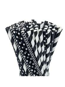 25 peças/100 peças Canudos de Papel Coloridos Variados, 100 peças/Pacote, Canudos de Papel Descartáveis Multipadrão, Canudos para Bebidas, Adequados para Ano Novo, Dia dos Namorados, Casamentos, Aniversários, Festas, Bebidas, Chá com Leite, Café, Suco, Festa do Dia dos Namorados, Decoração Doméstica, Presentes para Casa - Multicolorido - Visão 22
