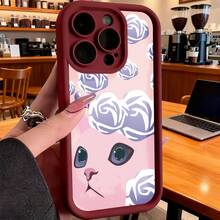 Funda de Teléfono Gato con Patrón de Rosas para  15 Pro Max  14 Pro  13 Pro  Galaxy S23 S22 S21 Protector de Teléfono Funda de Pareja Regalo para Novio Novia Día de San Valentín Regalo de Cumpleaños - Negro - Ver 4
