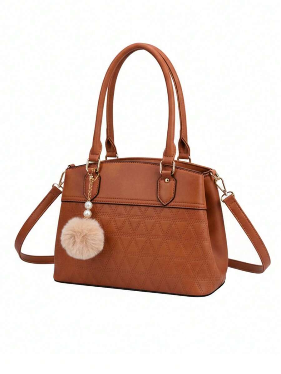 Bolso de Hombro para Mujer con 3 Compartimientos, Bolso de Asa de Dama Elegante con Cierre y Accesorio Decorativo Bolsa Moderna - Café - Ver 1