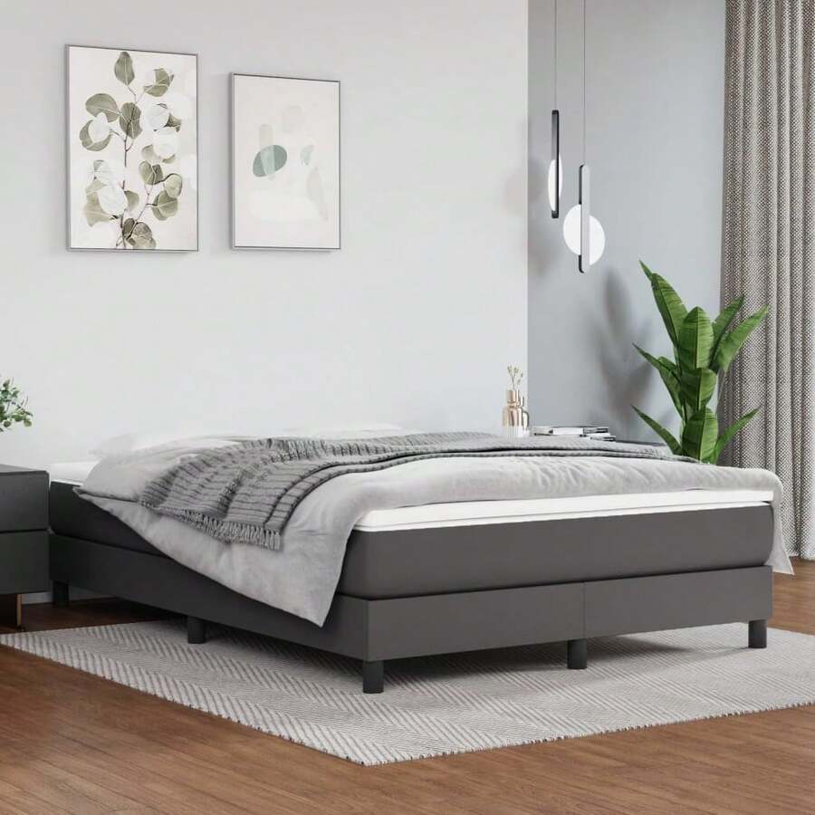 vidaXL Boxspringbett Mit Matratze, Grau, 140x190 Cm, Kunstleder - Grau - Übersicht 1