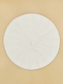 1pc Women's High-Quality Elastic Knitted Striped & Solid Beret Hat, Warm Cold Weather Outfit Women - White - View 4