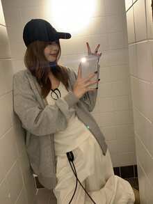 Women's U-Neck White Slim Fit Long Sleeve T-Shirt Undershirt, Autumn/Winter Casual Spring - White - View 7