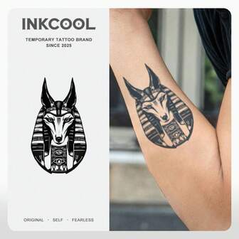 1 pieza Tatuaje temporal de alta calidad, resistente al agua y de larga duración con diseño de Anubis a base de hierbas