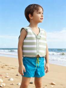 Polyester Fabric Buoyancy Vest, Adjustable Zipper - Personal Flotation Device, Cartoon Striped Dinosaur Pattern, Durable Foam, Suitable For Swimming Pool And Beach - Multicolor - View 4