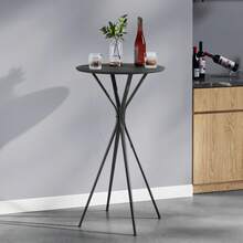 Bar Table, Round Cocktail Table, High Pub Table, 60 X 60 X 105 Cm, Metal Frame, Kitchen, Home Bar, Living Room, Modern Style, Ink Black And Matte Black - Black - View 6