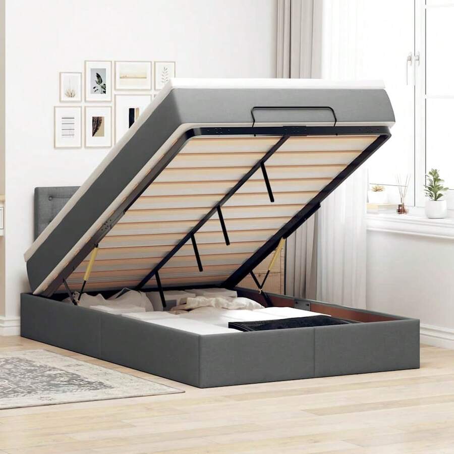 vidaXL Ottomanen-Bett Mit Matratze, Dunkelgrau, 120x190 Cm, Stoff - Grigio - Visualizzare 1