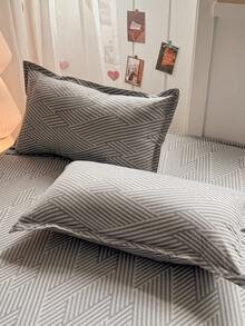 Bộ chăn ga gối 3 món, họa tiết hình học sọc xám, bộ chăn ga gối đệm mềm mại và thoải mái, bao gồm 1 ga trải giường và 2 vỏ gối, không có ruột, thích hợp cho ký túc xá, phòng ngủ, sử dụng tại nhà, có nhiều kích cỡ - Xám - Xem 8