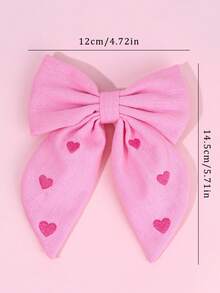 1个女童粉色蝴蝶结发夹，甜美爱心印花设计，纯色缎面鳄鱼夹，可爱闪亮发饰，适合日常佩戴、生日派对、作为礼物 - 彩色 - 查看 4
