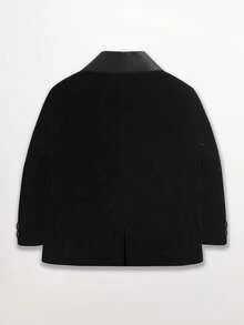 春季款單排扣立領紫絨夾克，男孩穿著帶扣袖口 - 黑色 - 查看 3