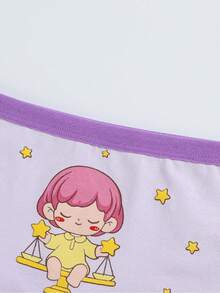 4pcs/Set Girls' Cotton Cartoon Libra Print Vest & Panty Set, Comfortable & Breathable Girls' Underwear Set - Multicolor - View 4