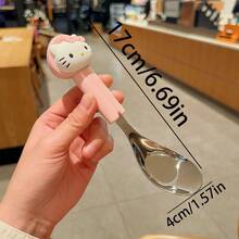 Sanrio 1支/4支装Hello Kitty 304不锈钢勺，可爱卡通手柄，握感舒适，适用于日常用餐、甜点/汤品、居家、野餐、家庭聚会、朋友聚会、生日礼物、派对餐具，材质厚实，兼具美观与实用性。