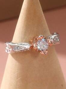 [Daily Wear Ring] Elegant Flower Ring With Cubic Zirconia - Vintage Bohemian Style, Silver-Plated Copper, Daily Wear And-Giving - Bạc - Xem 5