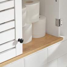 SoBuy BZR42-W Wall Cabinet With Louvre Doors Wall Cabinet Bathroom Cabinet Kitchen Cabinet Medicine Cabinet Bathroom Furniture White-Natural W X H X D Approx: 60 X 56 X 19 Cm - White - View 9