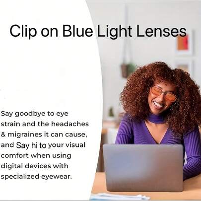 Lentes de clip transparentes con 40% de protección contra la luz azul, adecuados para el trabajo. Lentes de clip amarillos con protección contra la luz azul, adecuados para conducir de noche. Lentes naranjas con 99% de protección contra la luz azul, adecuados para juegos y uso de teléfonos. Lentes amarillo claro con 55% de protección contra la luz azul, se pueden usar para conducir, trabajar y jugar durante el día. Gafas ligeras, diseño unisex, lentes duraderas, ajuste cómodo, gafas de protección contra la luz azul, para conductores y trabajadores de oficina.