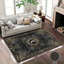 1Pc Large Mystical Moon & Golden Crescent Floral Area Rugs, Celestial Black With Golden Accents,Non-Slip Backing, Lightweight, Durable Polyester, Machine Washable, Easy To Clean, Soft Felt Back, Rug For Living Room, Bedroom Or Office, Sofa, Coffee Table, Kitchen, Bathroom, Balcony, Entrance Carpet, Apartment, Dormitory, Porch, Patio, Farmhouse Decor, Halloween, Fall Decor, Dark Academia Style, Indoor Use, Rugs For Living Room, Low Pile Carpet - 樣式 1 - 查看 5