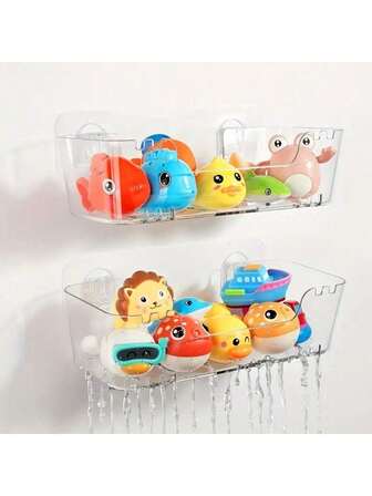 1pc Transparent Bathtub Toy Storage Rack With Drainage Hole - Durable Plastic Bathtub Caddy, Quick Dry And Easy To Clean, Suitable For Bathroom Shower Shelf, Wall-Mounted Design, Bathroom Organizer, Bathroom Accessory, Storage Rack
